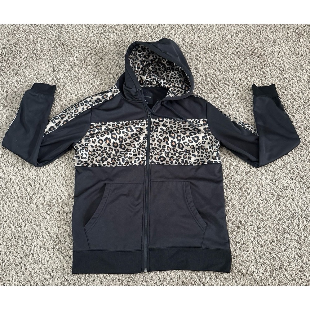 M.C. Square Women's Black Leopard Print Polyester Zip Up Hoodie Size Medium